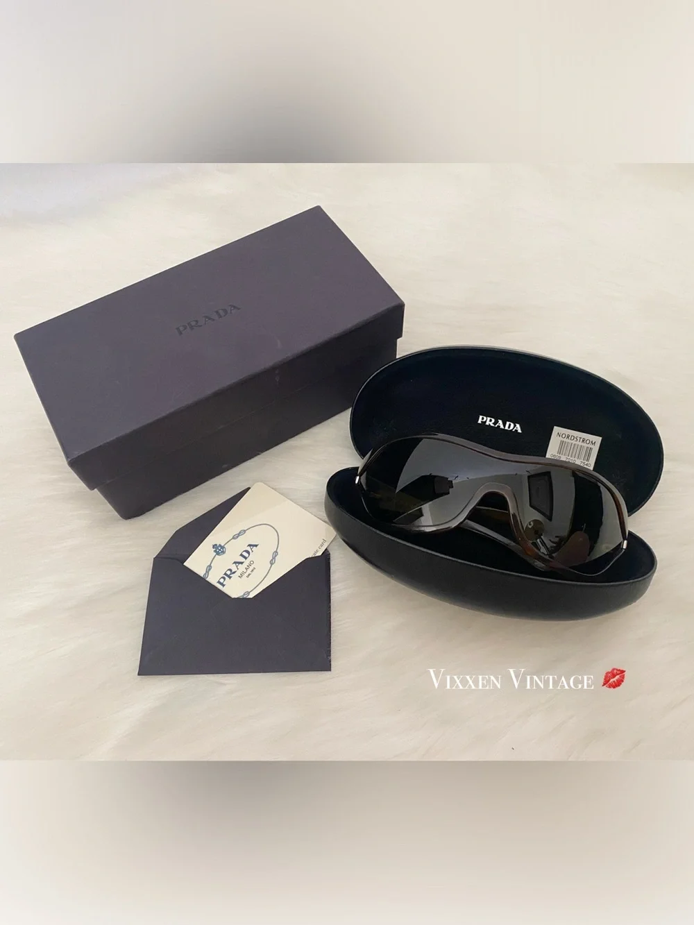 VINTAGE Y2K PRADA CHUNKY WRAP-AROUND SHIELD TORTOISE SHELL SUNGLASSES IN BROWN - Picture 2 of 13